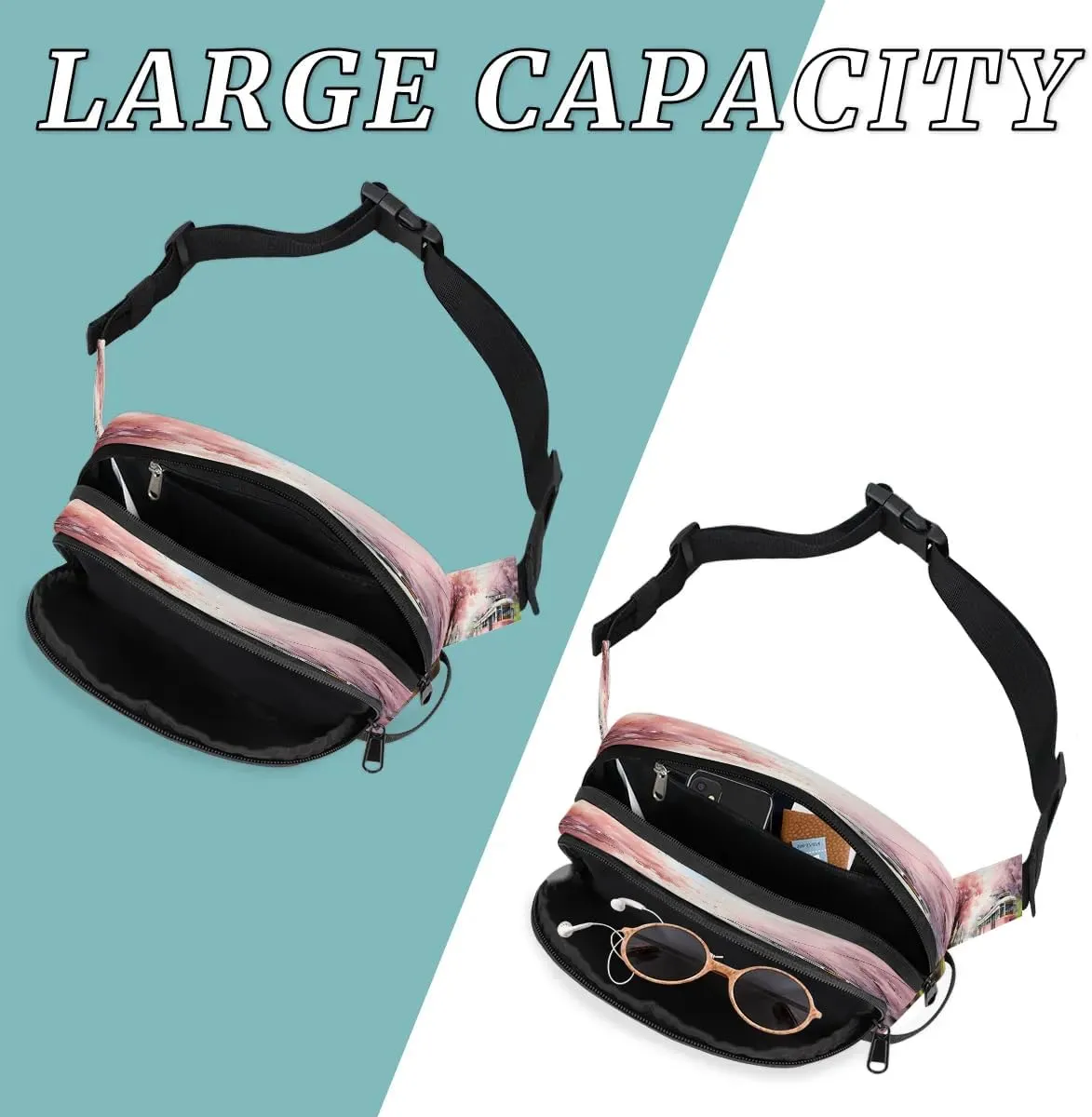 Fanny Pack Crossbody for Women Men Cherry Flower Train Fanny Pack Cross Body Bag for Shopping Traveling Running Hiking Cycling