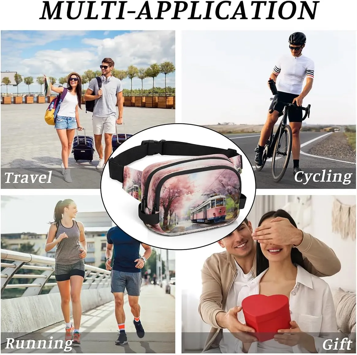 Fanny Pack Crossbody for Women Men Cherry Flower Train Fanny Pack Cross Body Bag for Shopping Traveling Running Hiking Cycling