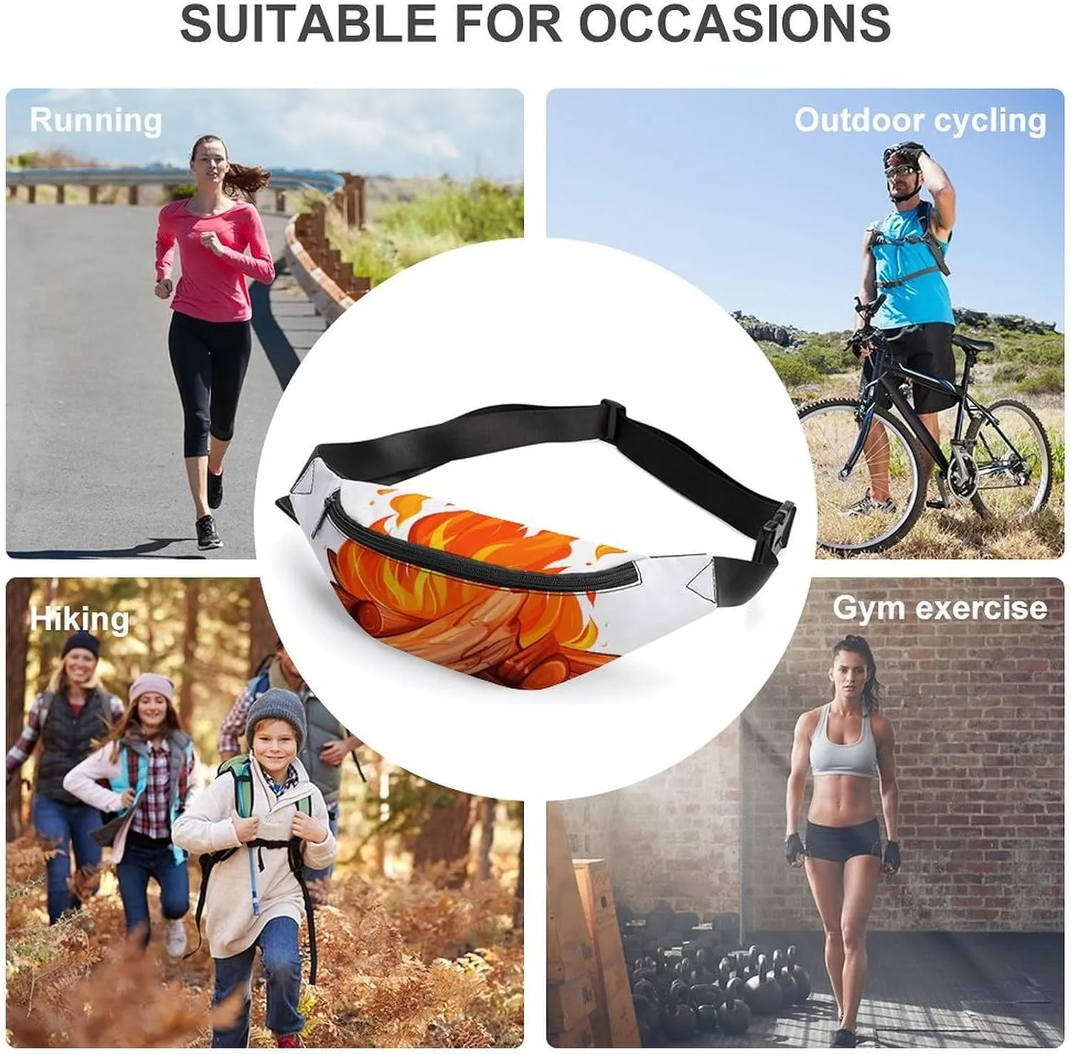 Fanny Pack for Women Men Cartoon Bonfire Waist Pack Adjustable Belt Bag for Workout Running Travelling Casual Waist Bag, 36*15cm, style-1-1