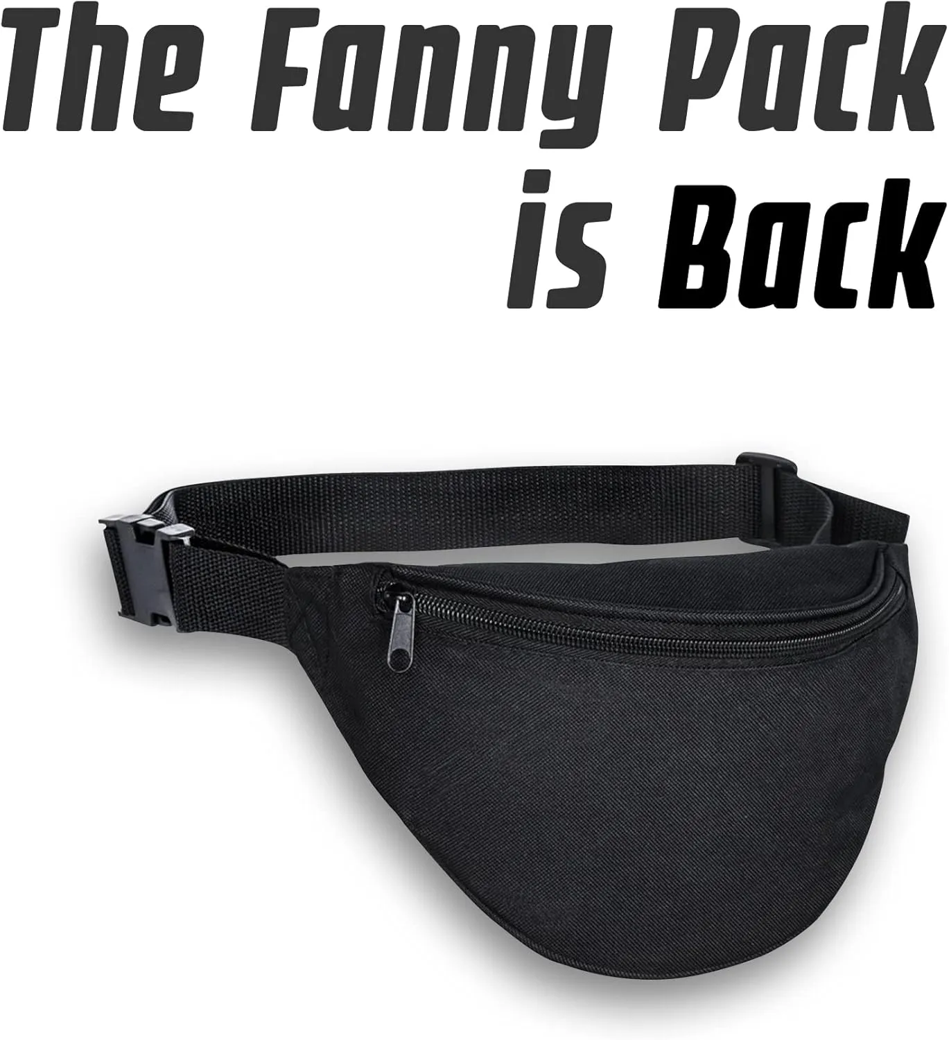 Fanny Pack, MISSMOON Adjustable 2 Zipper Travel Sport Running Hiking Walking Biking Waist Fanny Pack Bag For Woven Men Adult BLACK