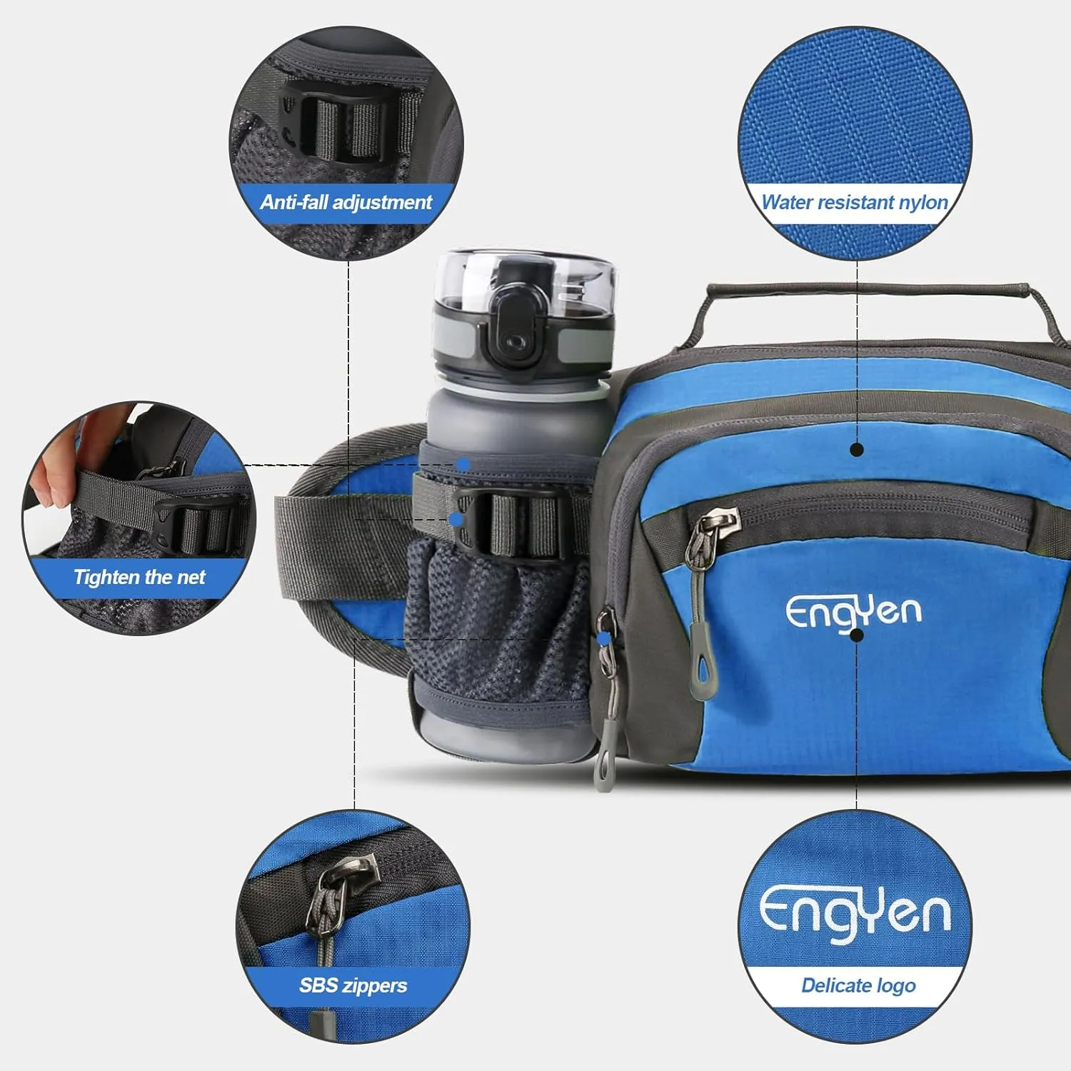 Fanny Pack Waist Bag for Women Men, running packs gear with Phone Water Bottle holder Adjustable belt, for Travel Workout Hiking, carrying iPhone money, multi colors… (blue)