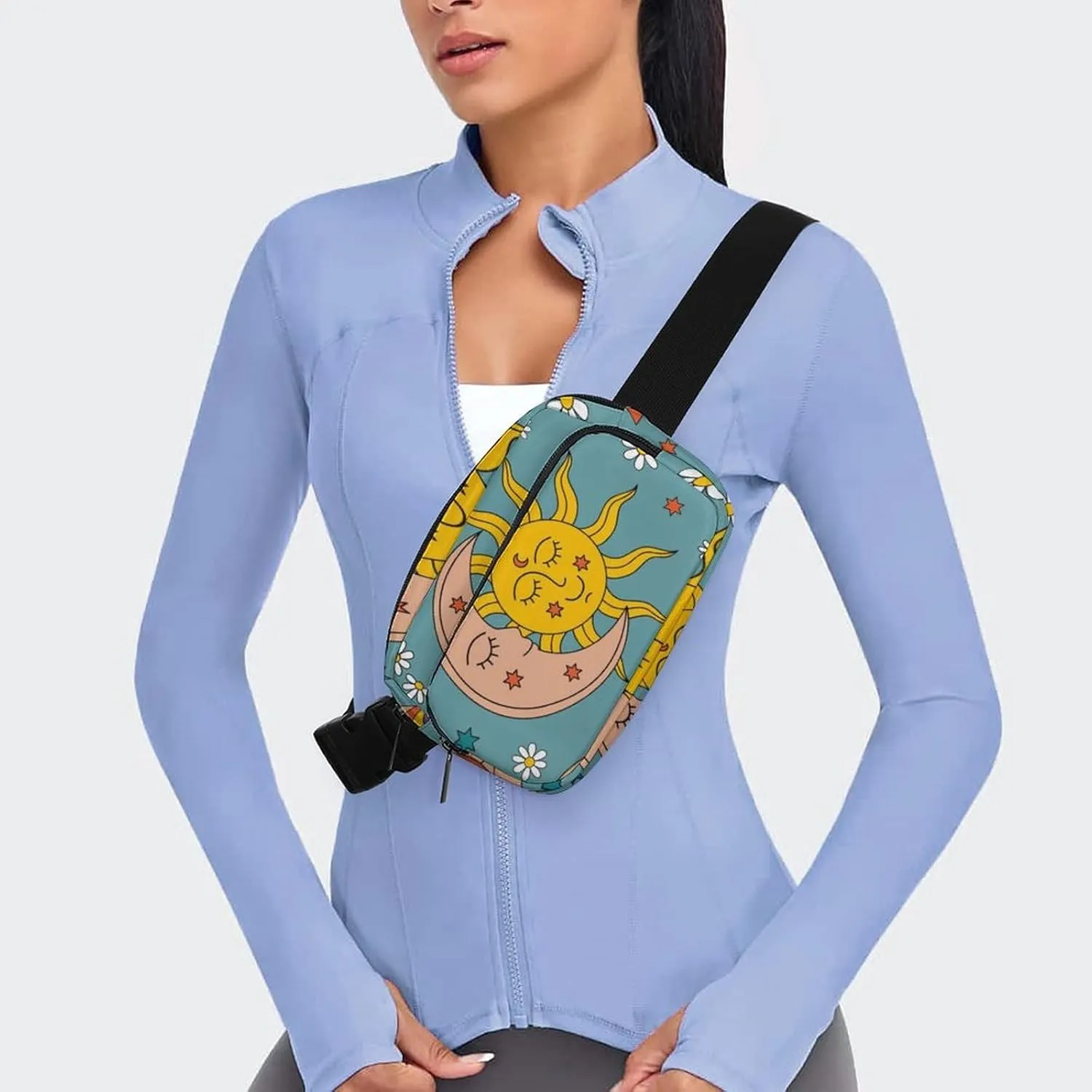 Fanny Packs Waist Pack for Women, Waterproof Stylish Waist Pack Adjustable Crossbody Bags, Retro Tarot Card Rainbow Moon Sun Small Belt Bag for Workout Running Traveling Hiking