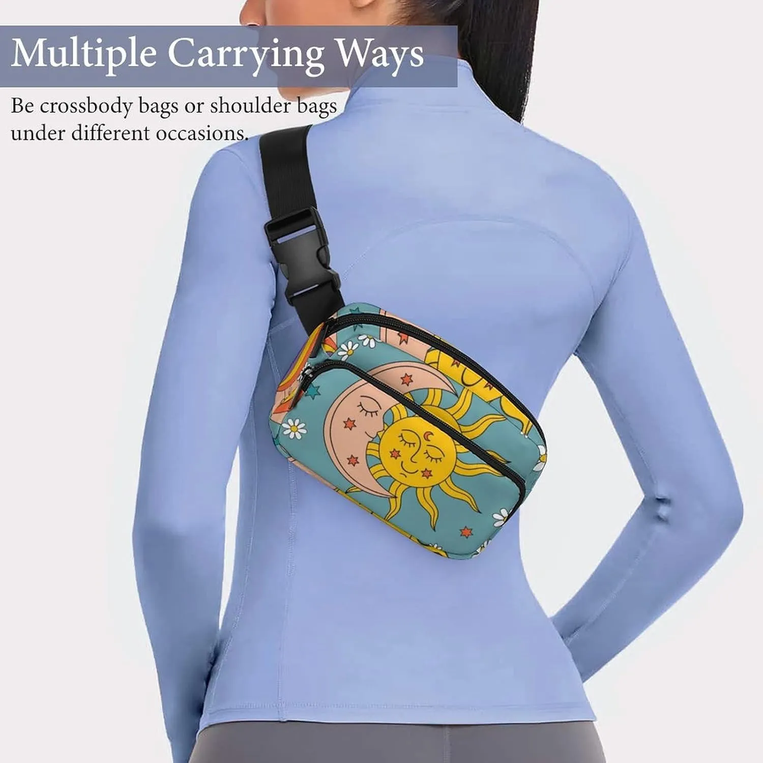 Fanny Packs Waist Pack for Women, Waterproof Stylish Waist Pack Adjustable Crossbody Bags, Retro Tarot Card Rainbow Moon Sun Small Belt Bag for Workout Running Traveling Hiking