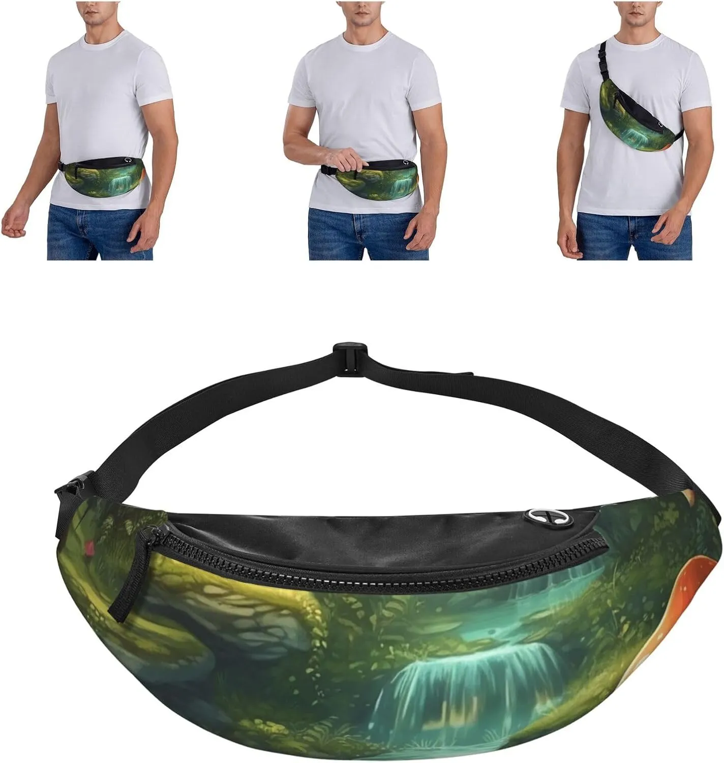 Fantasy River Mushroom in Jungle Trees Fanny Pack for Women Men Fashion Waist Pack Adjustable Belt Bag for Workout Running Travelling Casual Waist Bag