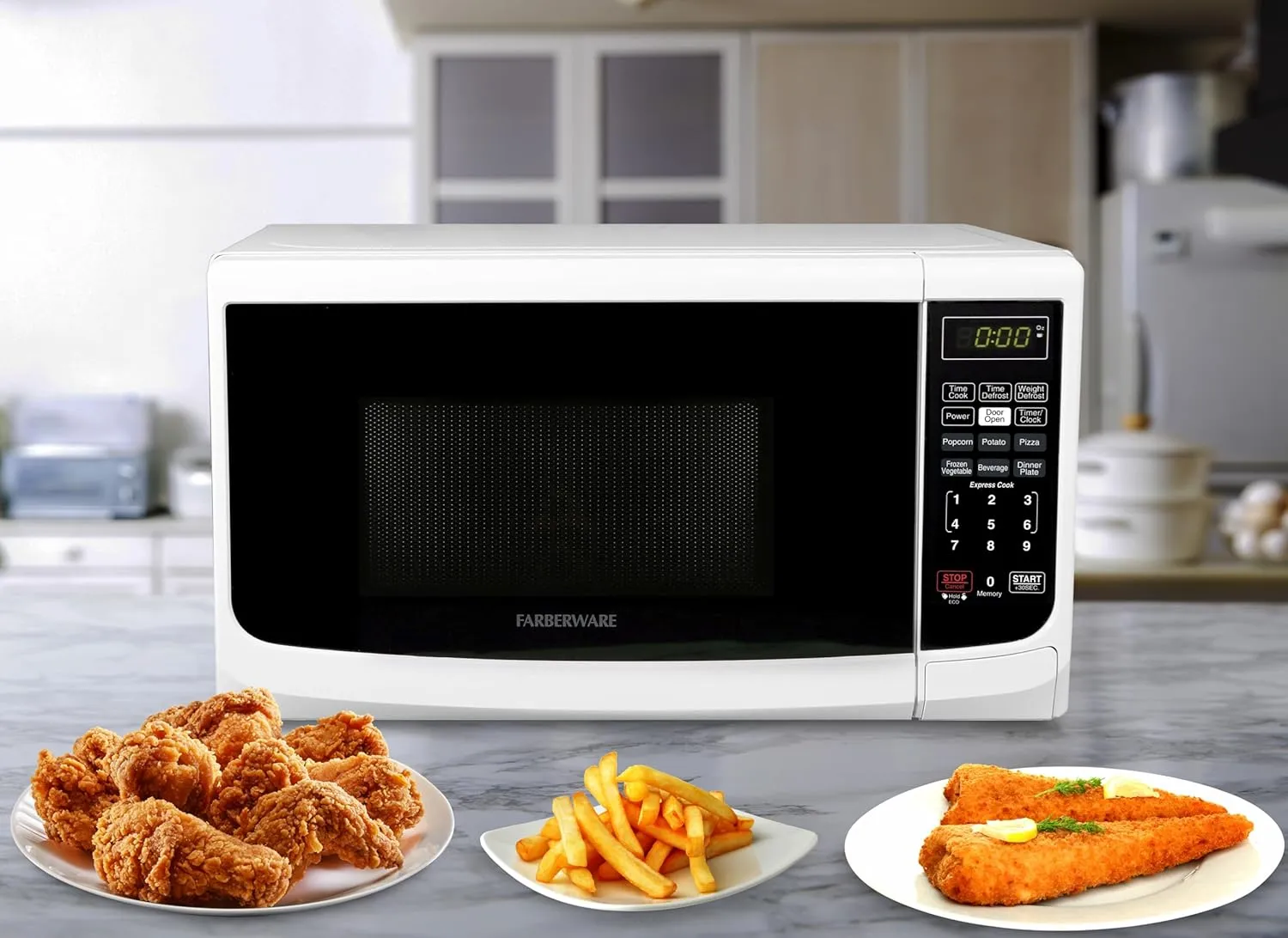 Farberware Countertop Microwave 700 Watts, Cu. Ft. - Microwave Oven With LED Lighting and Child Lock - Perfect for Apartments and Dorms - Easy Clean Grey Interior, Retro White