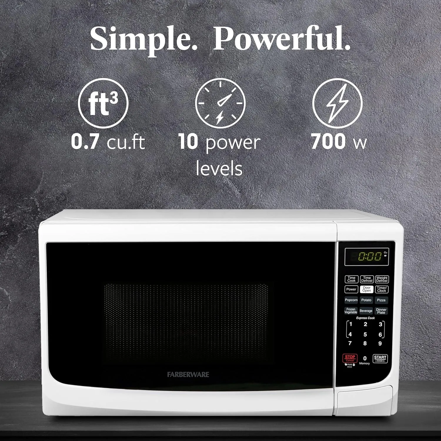 Farberware Countertop Microwave 700 Watts, Cu. Ft. - Microwave Oven With LED Lighting and Child Lock - Perfect for Apartments and Dorms - Easy Clean Grey Interior, Retro White