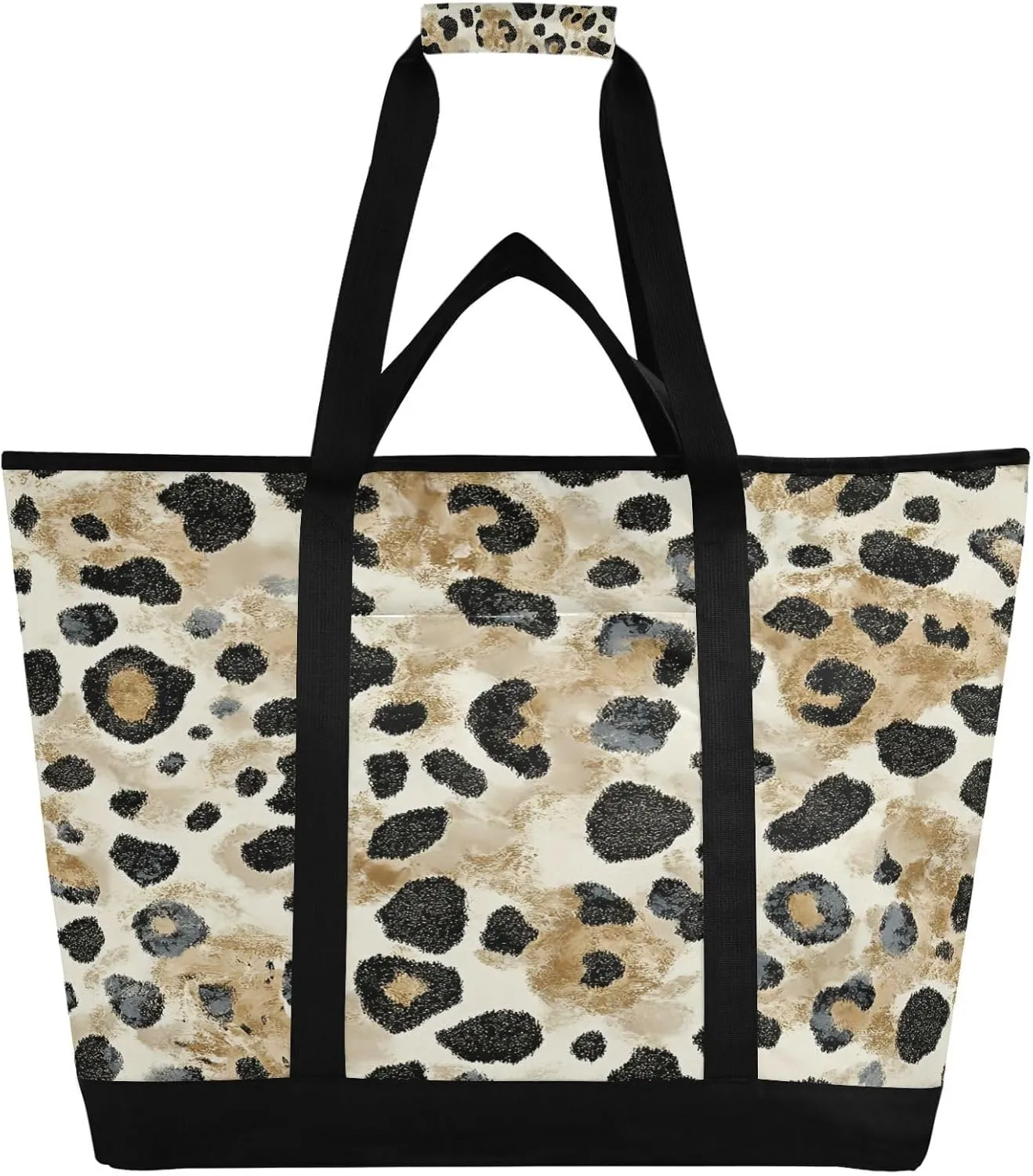 Fashion Leopard Print Reusable Insulated Lunchbox Cooler Bag, Leakproof Kitchen Grocery Bag Collapsible Portable Cooler Tote Bag for Picnic, Camping, Office, Travel