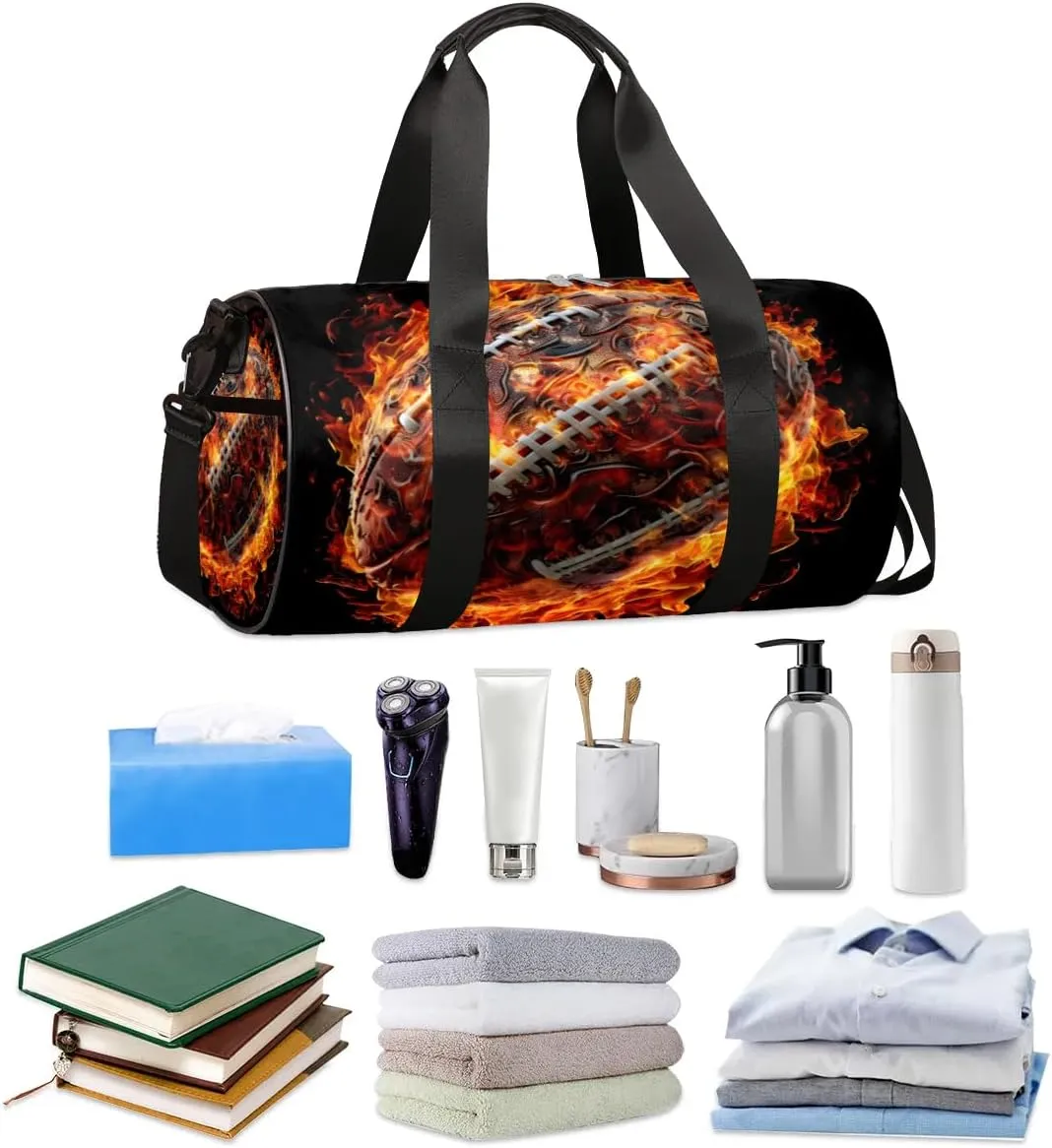 Fire Football Travel Duffle Bag Gym Bag for Women Men Lightweight Carry on Duffel Bag for Sports Gyms Weekend Getaway