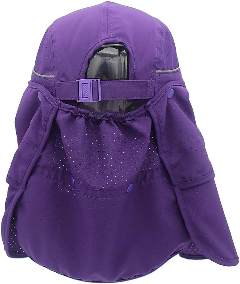 Fishing Hat Sun Cap UPF 50  Outdoor Hiking Hat with Removable Mesh Face Neck Flap Cover Windproof Strap (Color : Purple)
