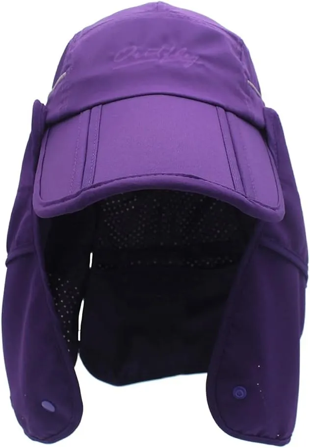 Fishing Hat Sun Cap UPF 50  Outdoor Hiking Hat with Removable Mesh Face Neck Flap Cover Windproof Strap (Color : Purple)
