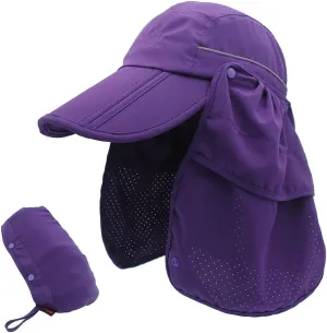 Fishing Hat Sun Cap UPF 50  Outdoor Hiking Hat with Removable Mesh Face Neck Flap Cover Windproof Strap (Color : Purple)