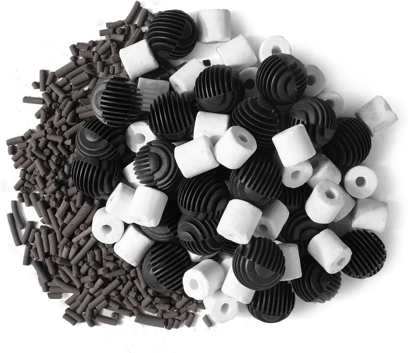 Flexzion Fish Tank Filter Media - Bio Balls for Aquarium Filter, Ceramic Rings & Activated Carbon Pellets in Mesh Bags - Biological, Chemical, & Mechanical Filtration Fresh & Saltwater Aquarium, 2 Set