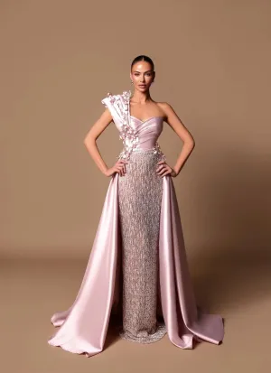 FLORAL BEADED GOWN WITH DETACHABLE OVERSKIRT