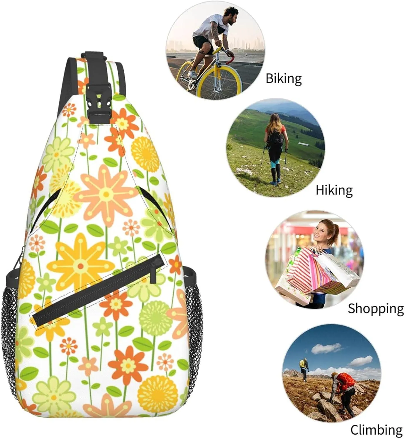 Flowers Chest Bags Crossbody Sling Bag Shoulder Bag Travel Hiking Daypack For Men Women