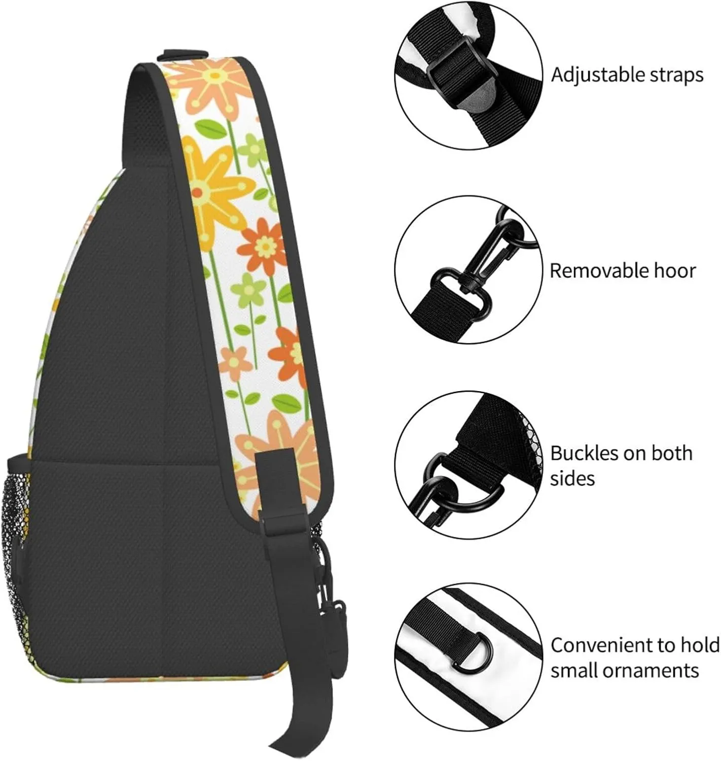 Flowers Chest Bags Crossbody Sling Bag Shoulder Bag Travel Hiking Daypack For Men Women