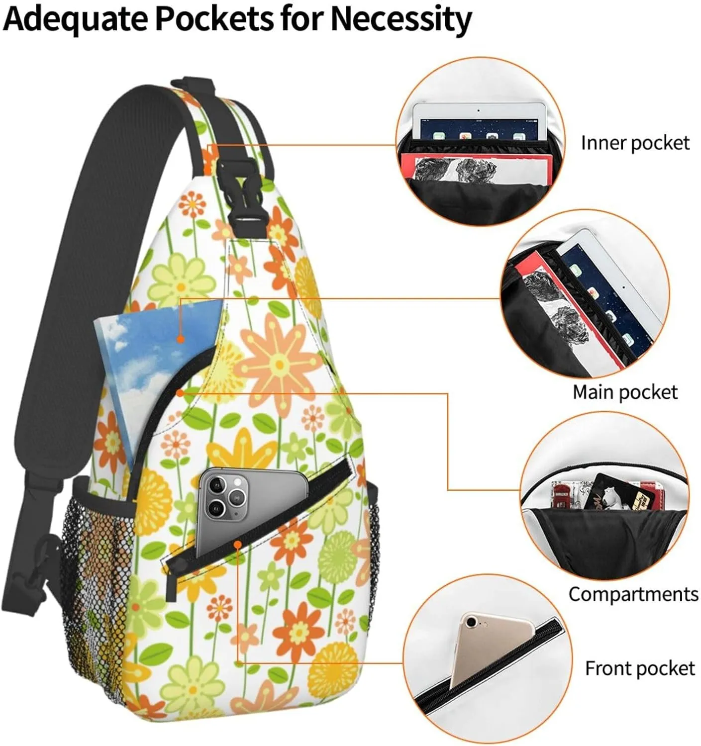 Flowers Chest Bags Crossbody Sling Bag Shoulder Bag Travel Hiking Daypack For Men Women