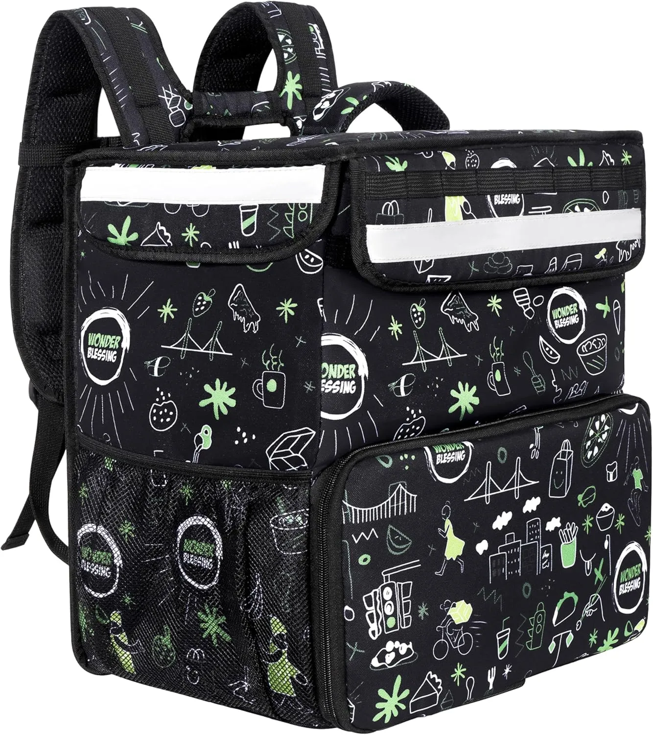 Food Delivery Backpack Extra Large Pizza Delivery Bags For Delivery Bike Expandable Insulated Food Delivery Backpack Uber Eats Grubhub Doordash Delivery Bike with Reflective Strip