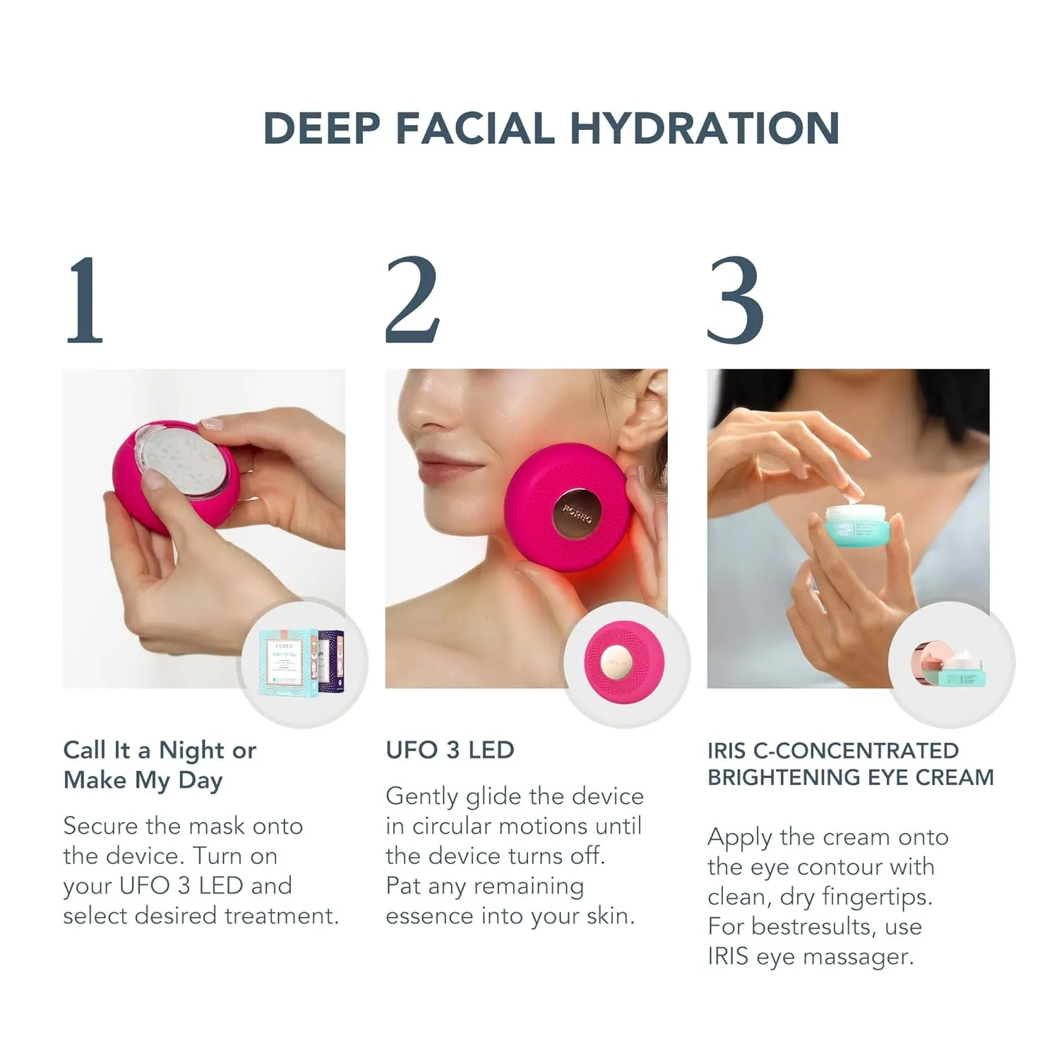 FOREO Hydrate & Brighten UFO 3 LED Set - Face Mask Skincare Device   14 UFO Activated Masks   IRIS C-Concentrated Brightening Eye Cream, 0.5 Oz - Face Moisturiser