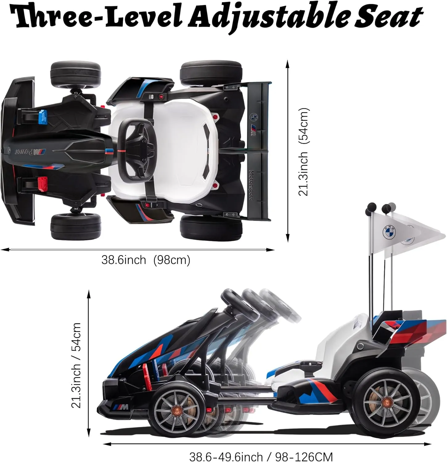 FORESEE 36V Licensed BMW Kids Electric Go Kart, Battery Powered Drift Kart w/Adjustable Seat, Ride On Toy for Big Kids Ages 6 , 8.6MPH Racing Go Cart w/400W Motor, LED Lights & Safety Belt, Black