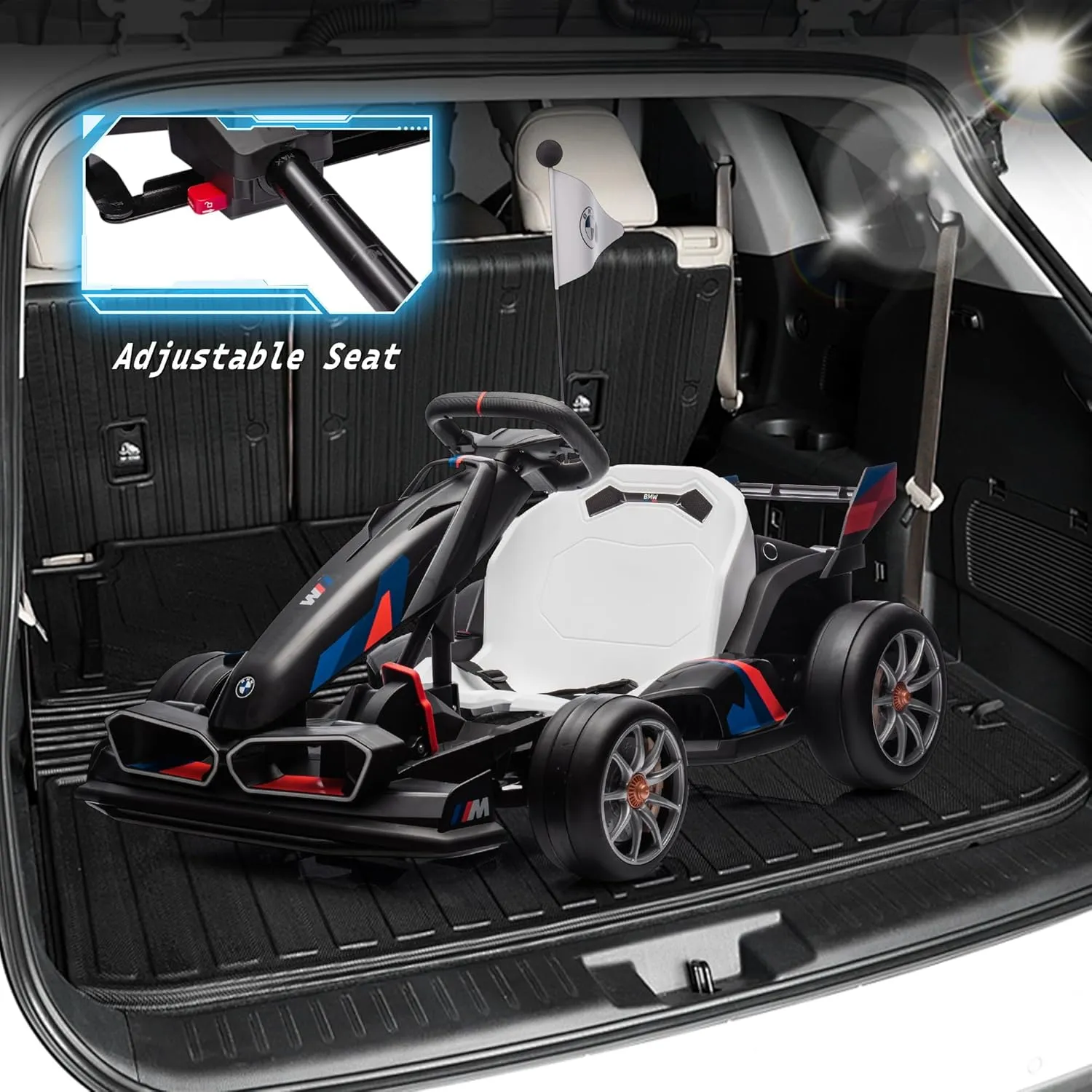 FORESEE 36V Licensed BMW Kids Electric Go Kart, Battery Powered Drift Kart w/Adjustable Seat, Ride On Toy for Big Kids Ages 6 , 8.6MPH Racing Go Cart w/400W Motor, LED Lights & Safety Belt, Black