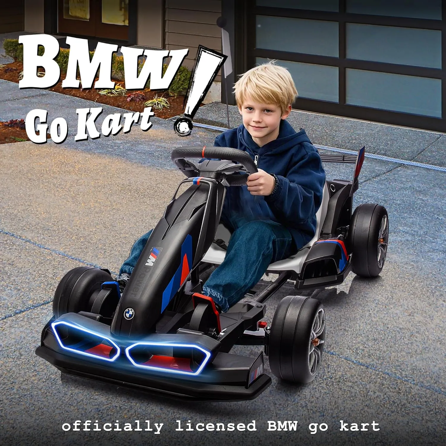 FORESEE 36V Licensed BMW Kids Electric Go Kart, Battery Powered Drift Kart w/Adjustable Seat, Ride On Toy for Big Kids Ages 6 , 8.6MPH Racing Go Cart w/400W Motor, LED Lights & Safety Belt, Black