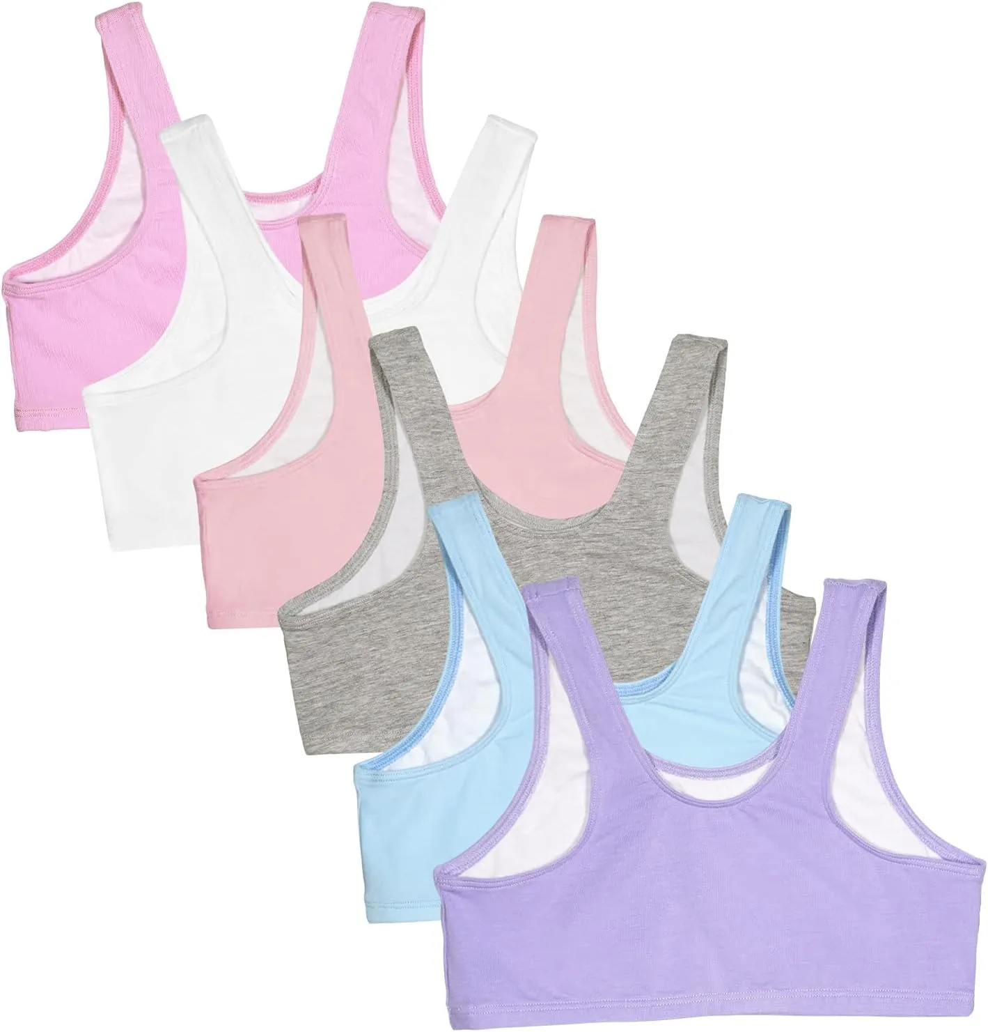 Fruit of the Loom Girls' Multi Cotton Built-Up Stretch Sports Bra Available in 6 Packs