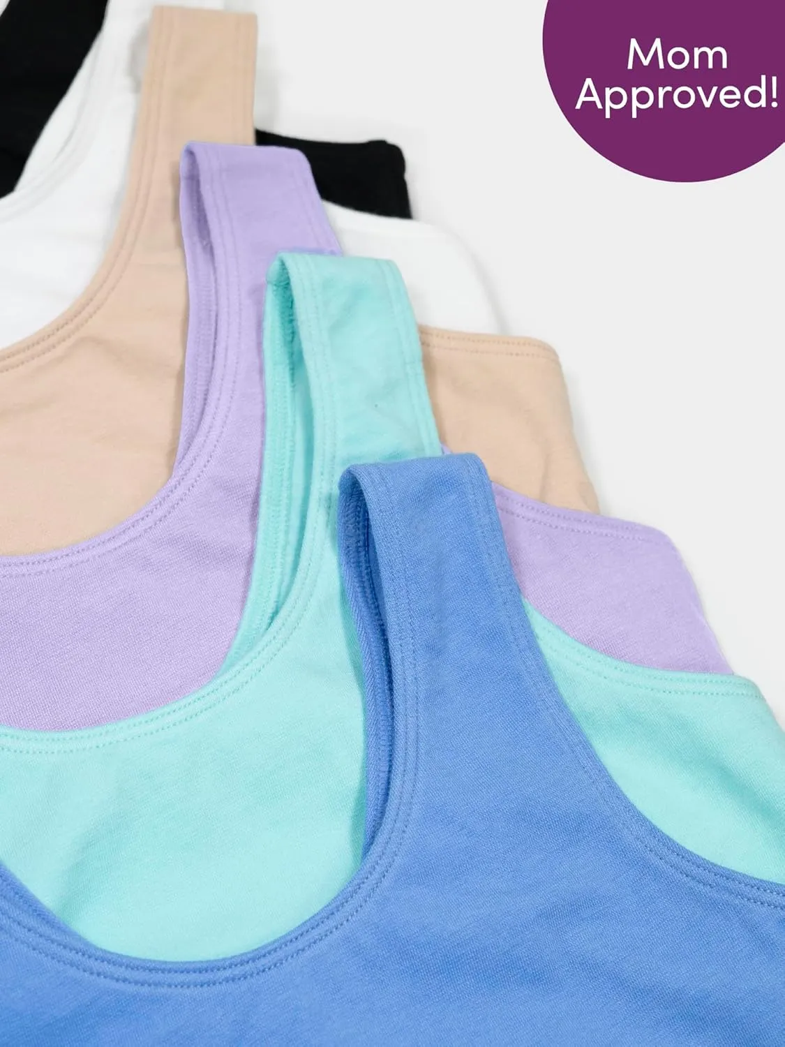 Fruit of the Loom Girls' Multi Cotton Built-Up Stretch Sports Bra Available in 6 Packs