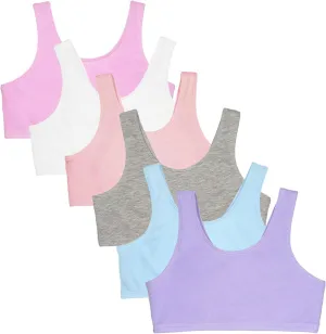 Fruit of the Loom Girls' Multi Cotton Built-Up Stretch Sports Bra Available in 6 Packs