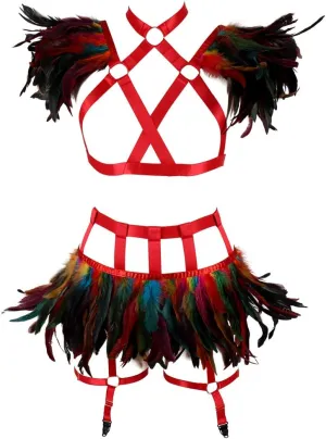 Full Body Harness for Women Feathers Epaulets Lingerie cage Set Gothic Punk Garter Belt Halloween Burning Man