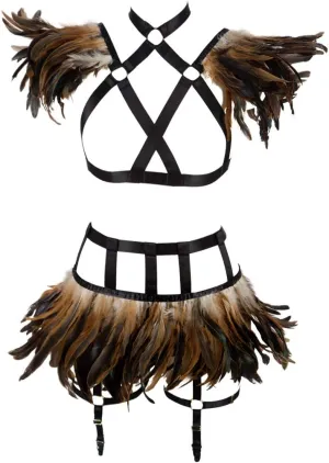 Full Body Harness for Women Feathers Epaulets Lingerie cage Set Gothic Punk Garter Belt Halloween Burning Man