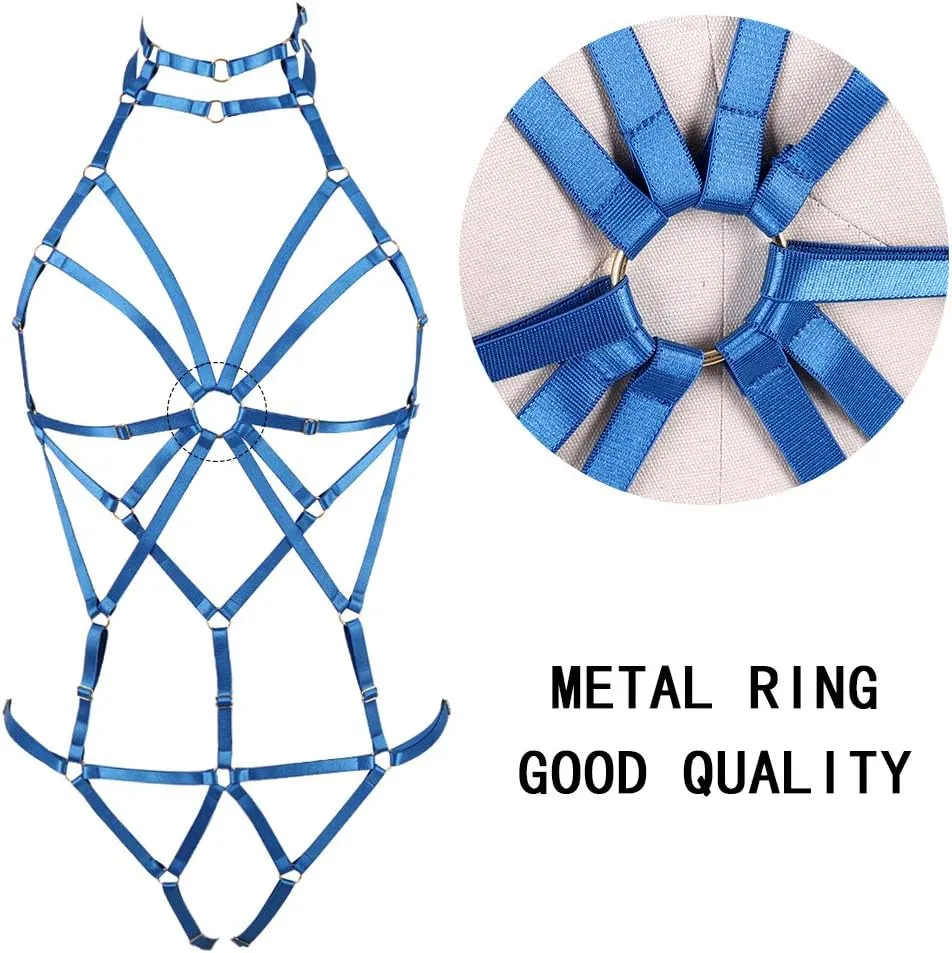Full body harness for women Lingerie cage Festival Rave Chest strap Garter belt set Punk Goth Halloween Stretchy Fabric