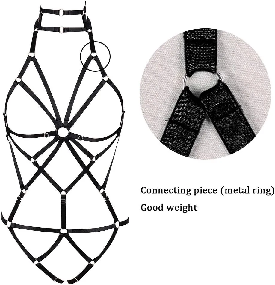 Full body harness for women Lingerie cage Festival Rave Chest strap Garter belt set Punk Goth Halloween Stretchy Fabric
