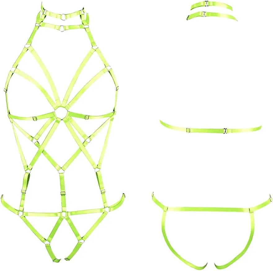 Full body harness for women Lingerie cage Festival Rave Chest strap Garter belt set Punk Goth Halloween Stretchy Fabric