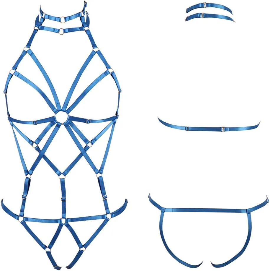 Full body harness for women Lingerie cage Festival Rave Chest strap Garter belt set Punk Goth Halloween Stretchy Fabric