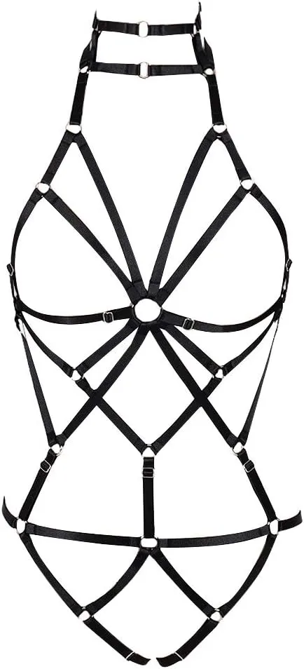 Full body harness for women Lingerie cage Festival Rave Chest strap Garter belt set Punk Goth Halloween Stretchy Fabric
