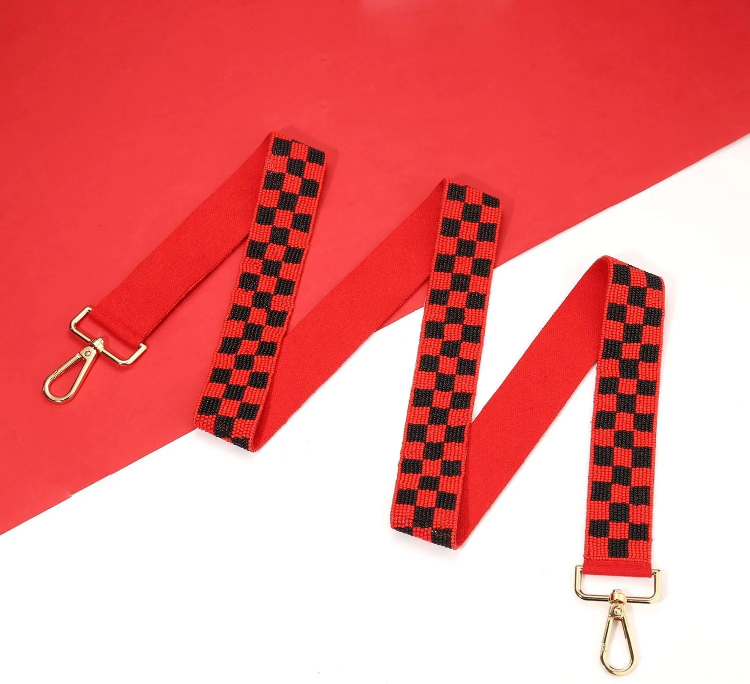 Game Day Beaded Purse Strap Crossbody Bag Strap Red Black Blue Plaid Straps for Stadium Approved Clear Bag Concert Handbag