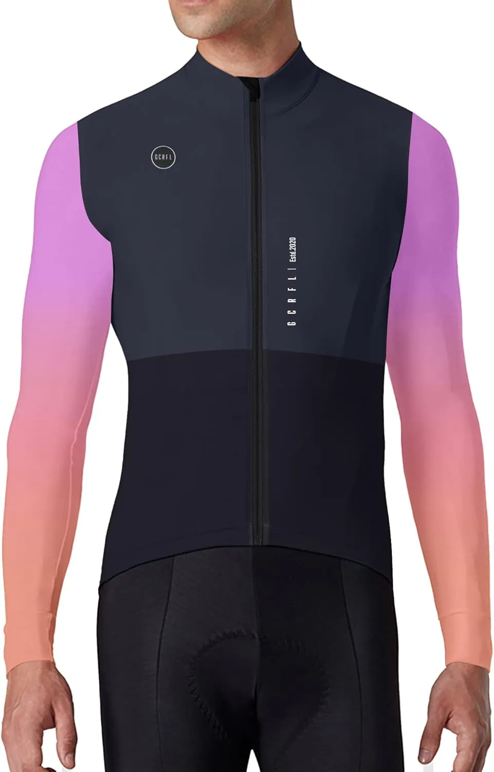 GCRFL Men's Cycling Jersey Long Sleeves Road Bike Jersey Shirt Cycling Tops, Zipper Pocket Lightweight PRO Race Fit UPF 50 