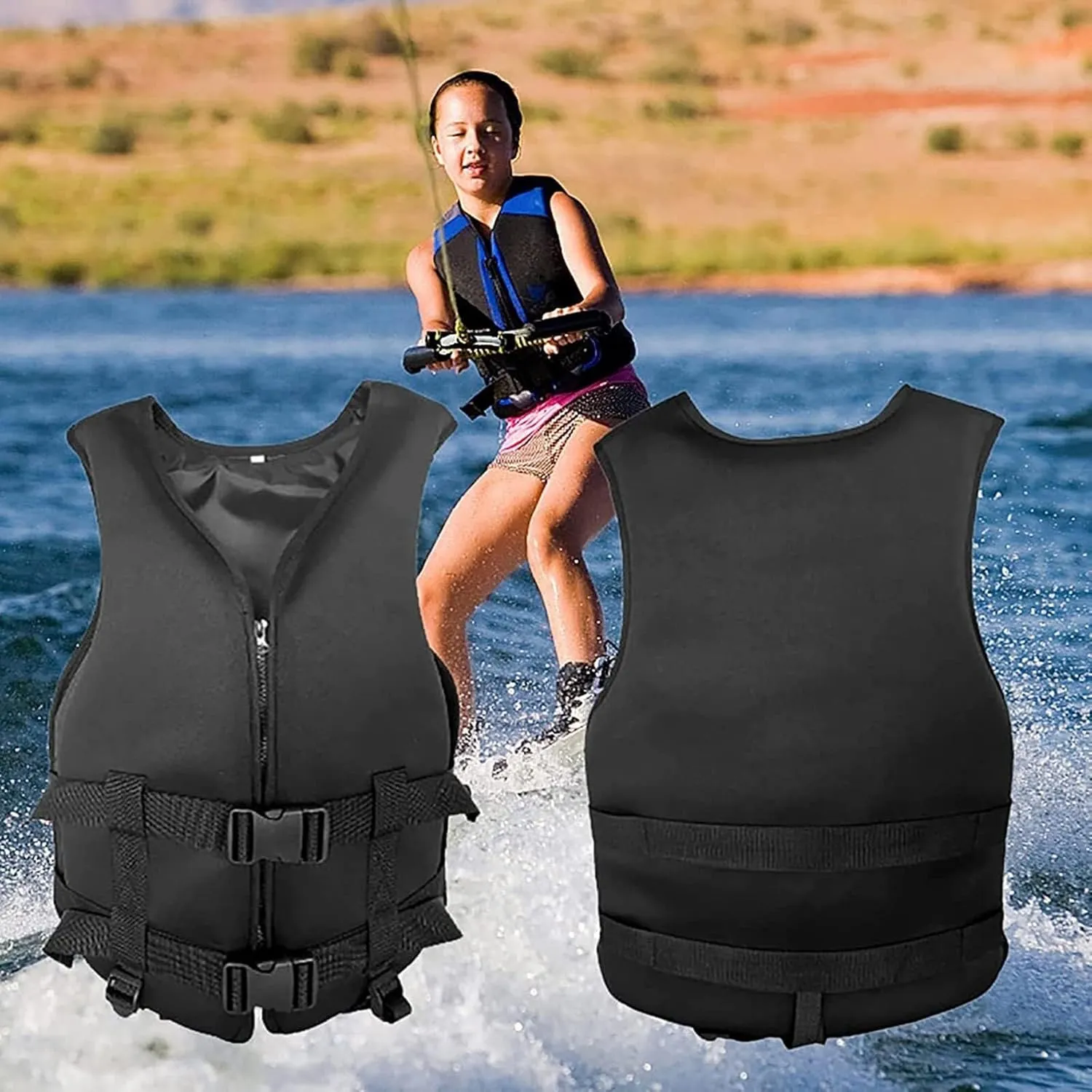 Generic Adult Kayak Vest, Adjustable Swim Jacket with Adjustable Safety Buckle for Swimming Rafting River Tracing Motorboat(Blue,X-Large)