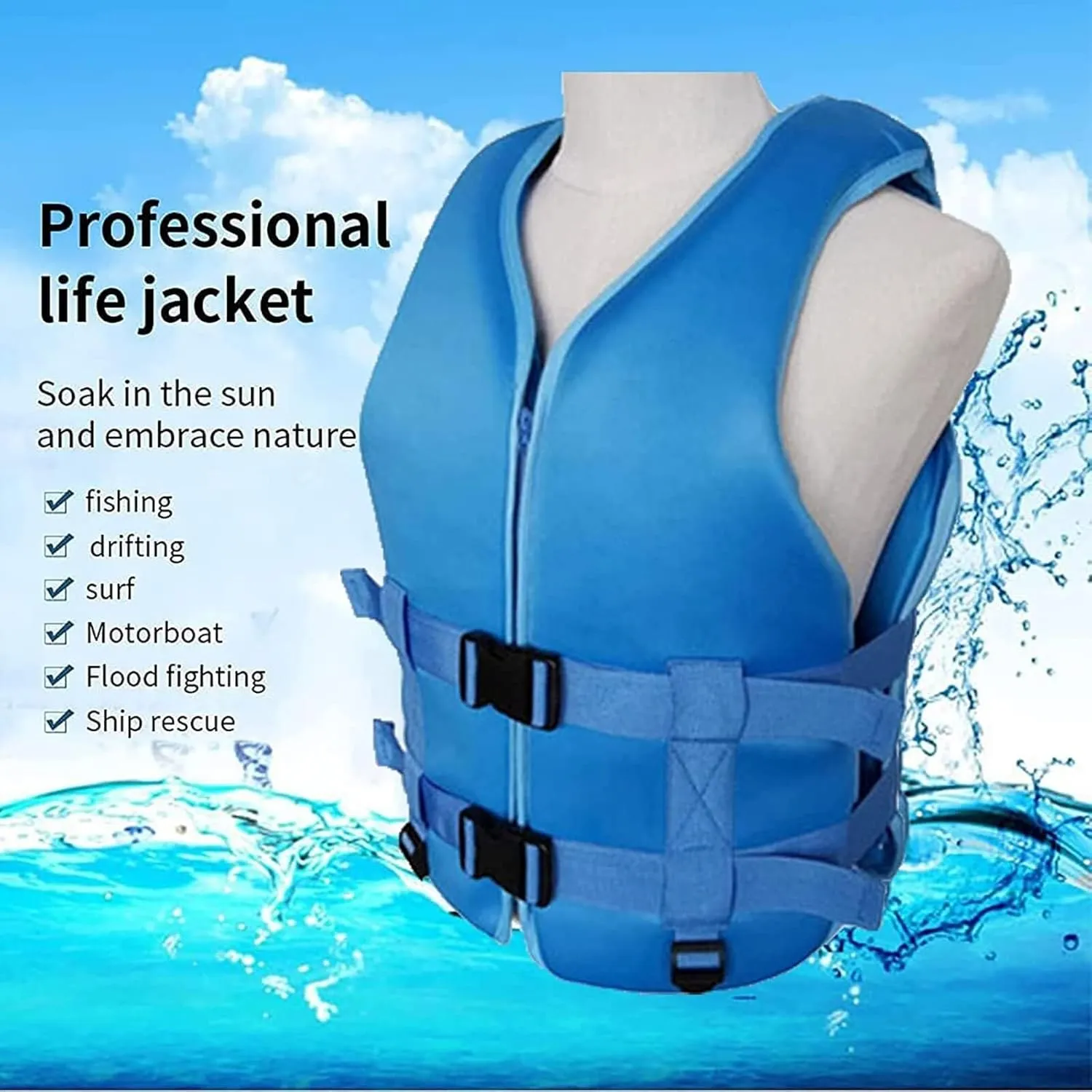 Generic Adult Kayak Vest, Adjustable Swim Jacket with Adjustable Safety Buckle for Swimming Rafting River Tracing Motorboat(Blue,X-Large)
