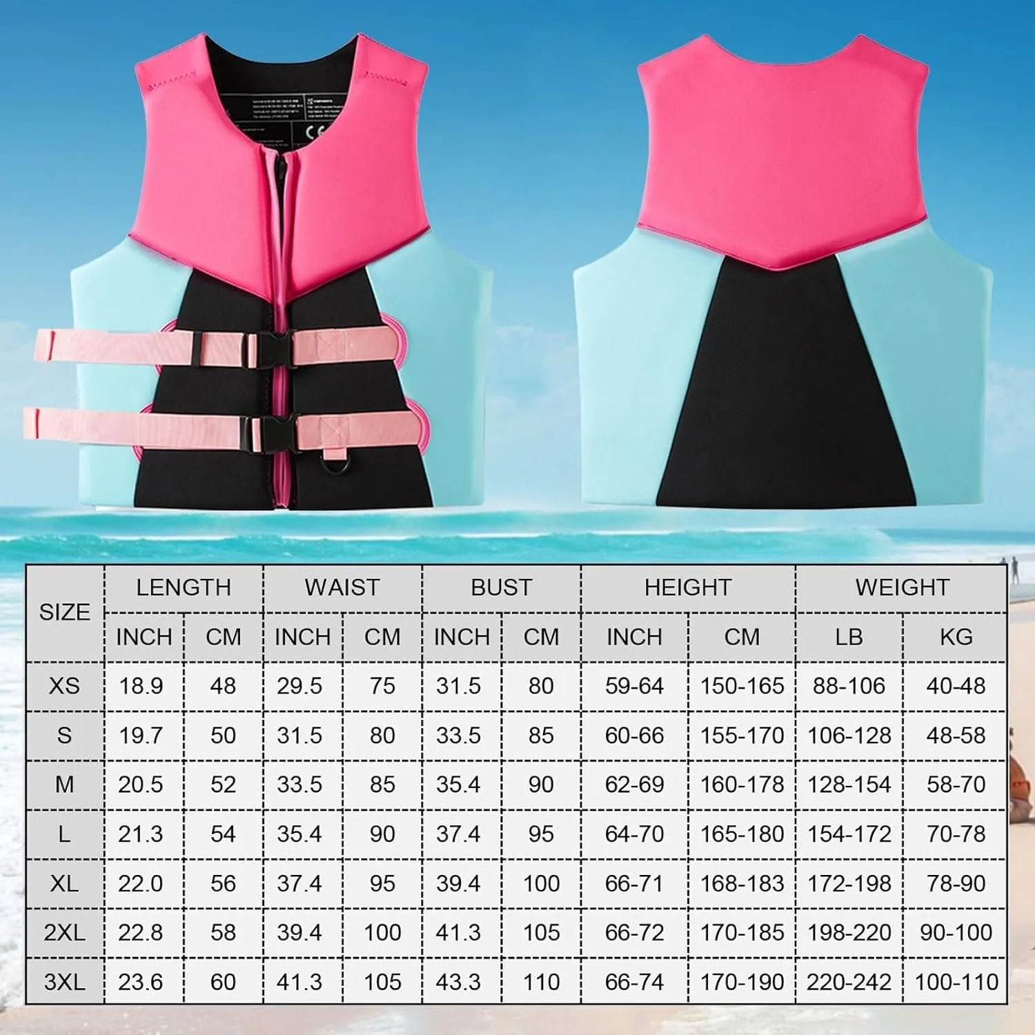 Generic Adult Kayak Vest, Watersports Swimming Jacket with Adjustable Belts for Rafting Swimming River Tracing Motorboat Surfing(X-Large), Pink