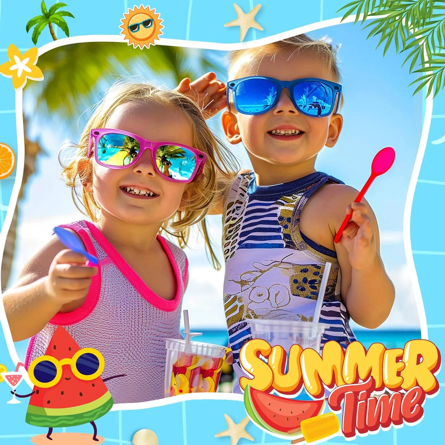 GIFTINBOX Kids Sunglasses Bulk Party Favors , 24Pack Translucent Kids Sunglasses For Boys Girls Age 3-8, Great Gifts for kids, Birthday Party ,Beach, Pool Party Favor