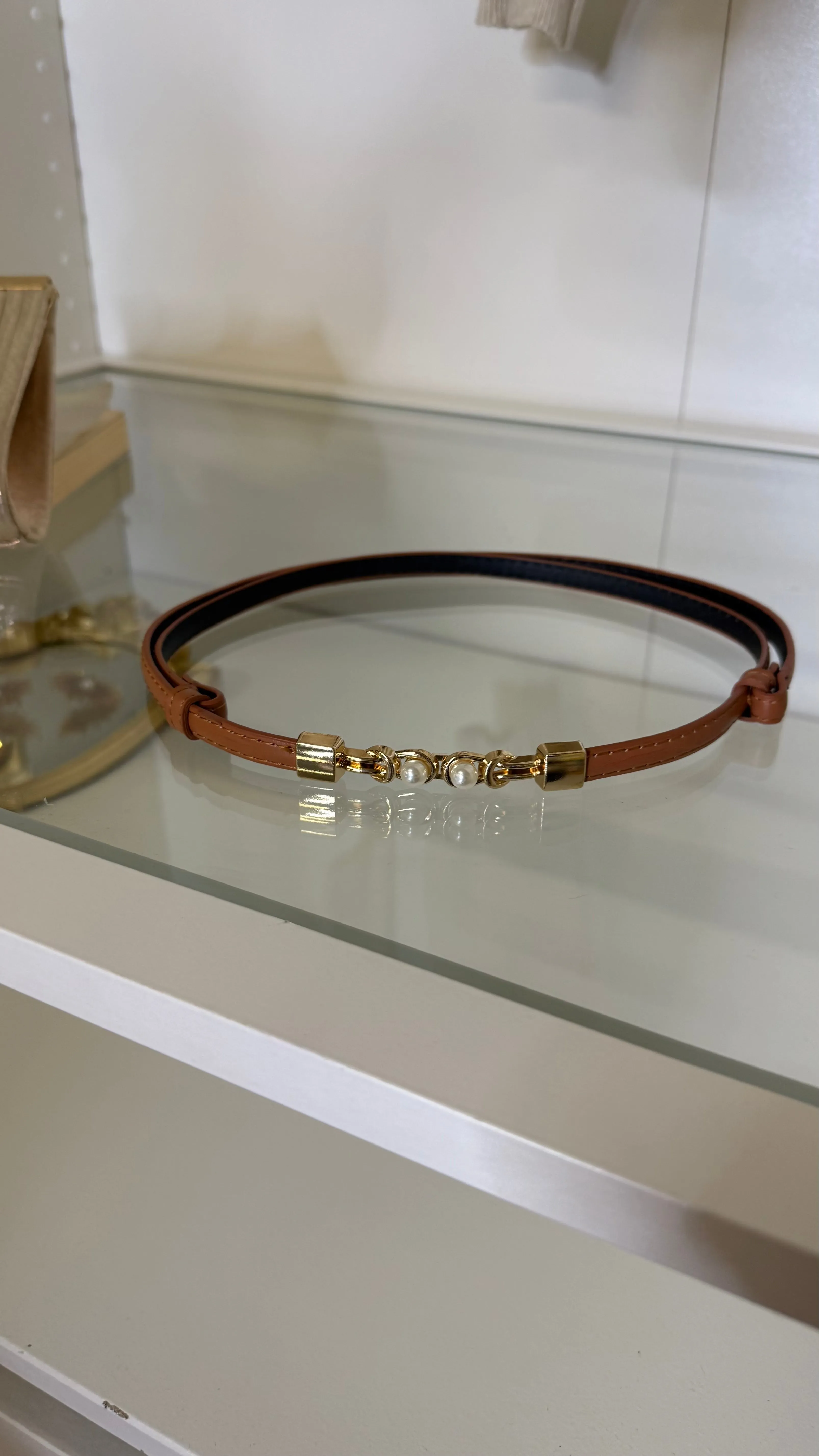 Gigi Camel With Gold & Pearl Detail Belt