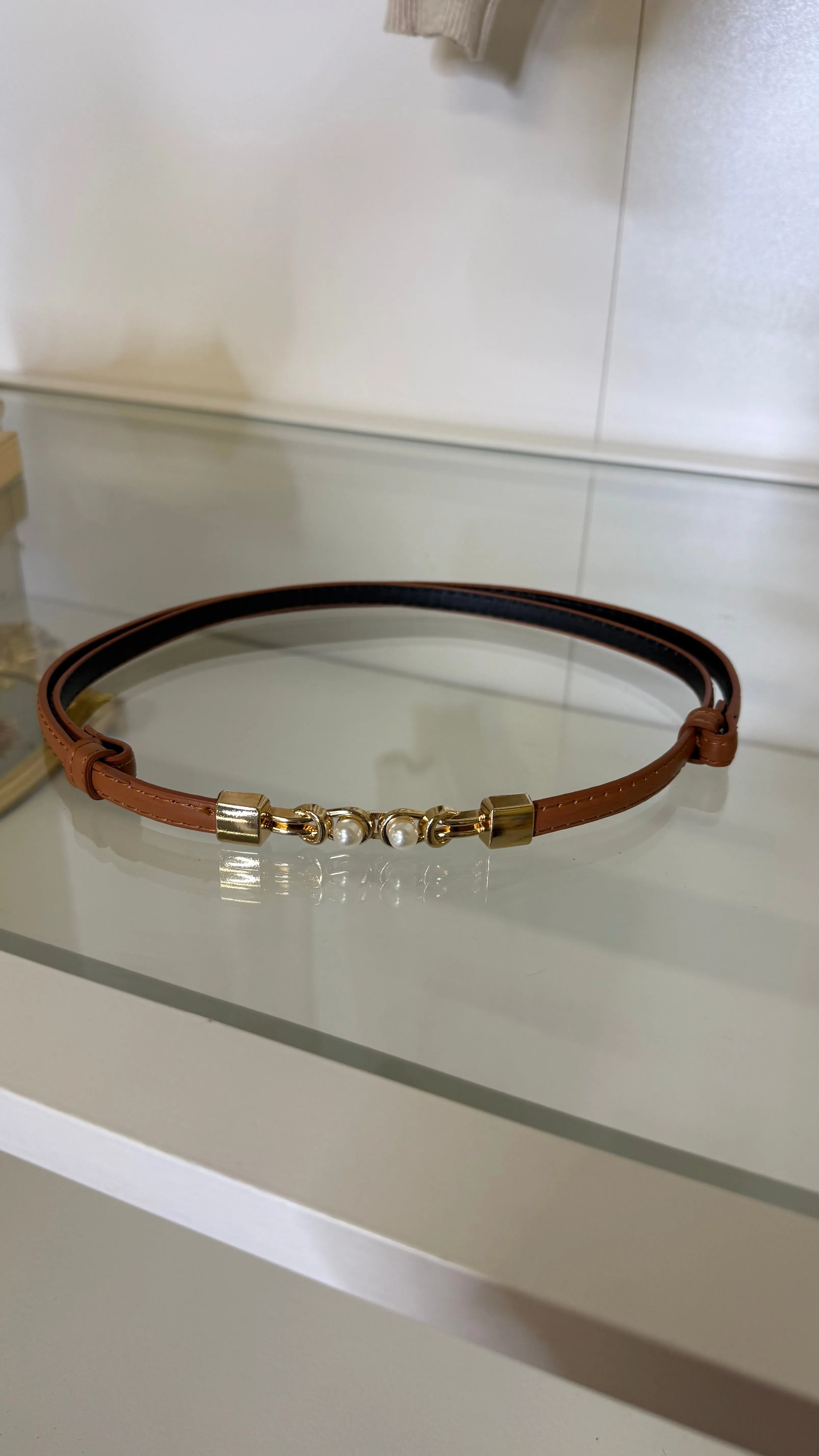 Gigi Camel With Gold & Pearl Detail Belt