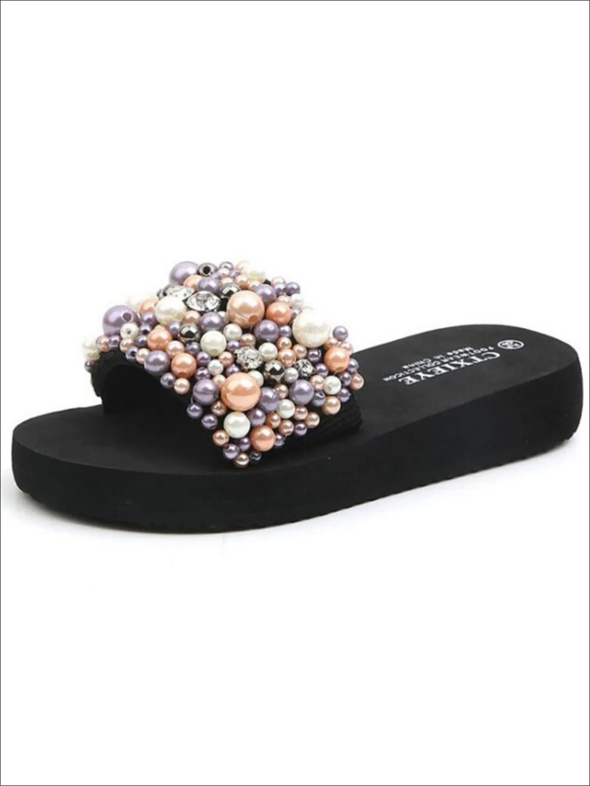 Girls Sparkling Pearl and Rhinestone Embellished Flip Flops By Liv and Mia
