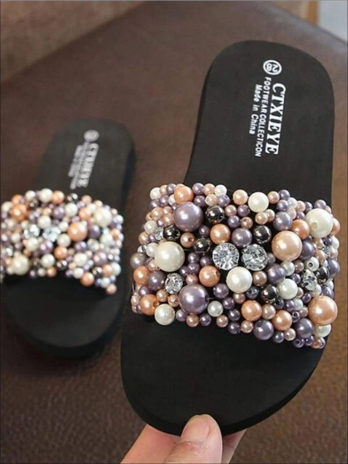 Girls Sparkling Pearl and Rhinestone Embellished Flip Flops By Liv and Mia