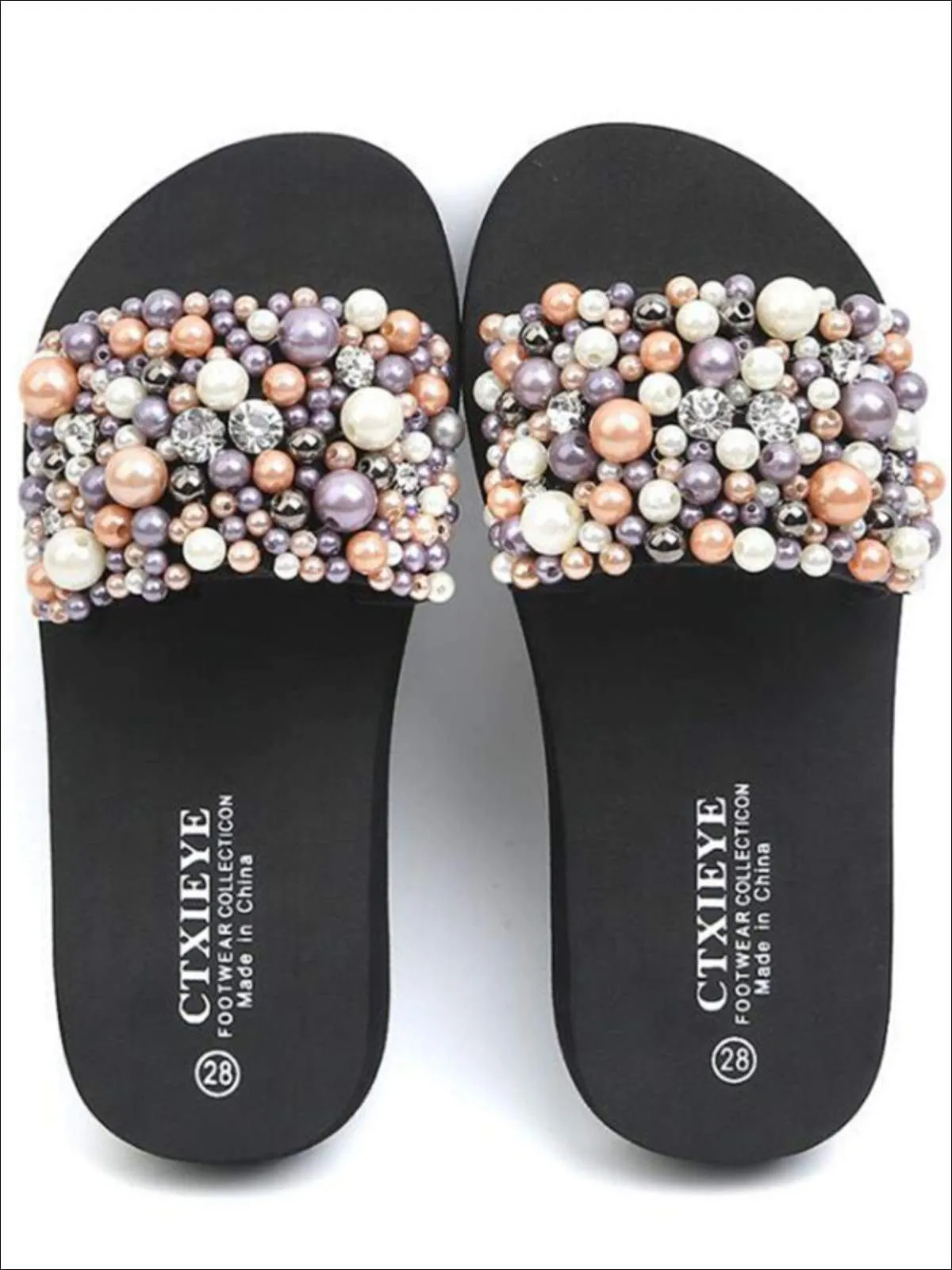 Girls Sparkling Pearl and Rhinestone Embellished Flip Flops By Liv and Mia