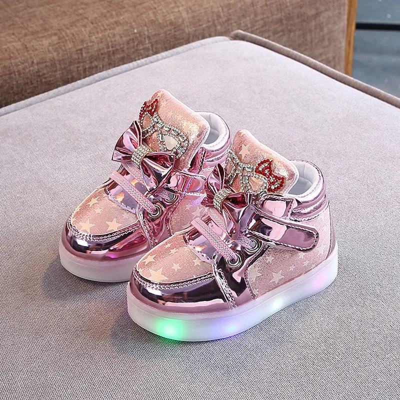 Girls Stars Printed Light Board Shoes Girls Rhinestone Zhongbang LED Light Up Shoes