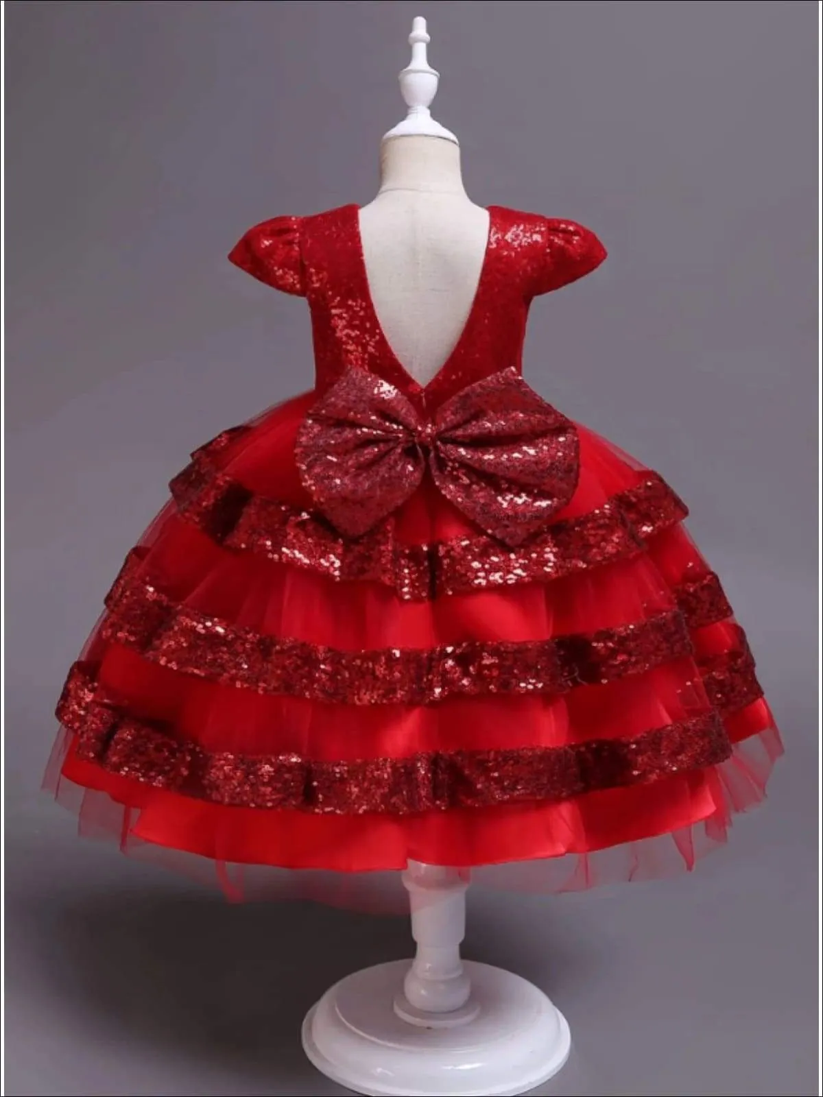 Girls Tiered Ruffle Sequined Holiday Dress