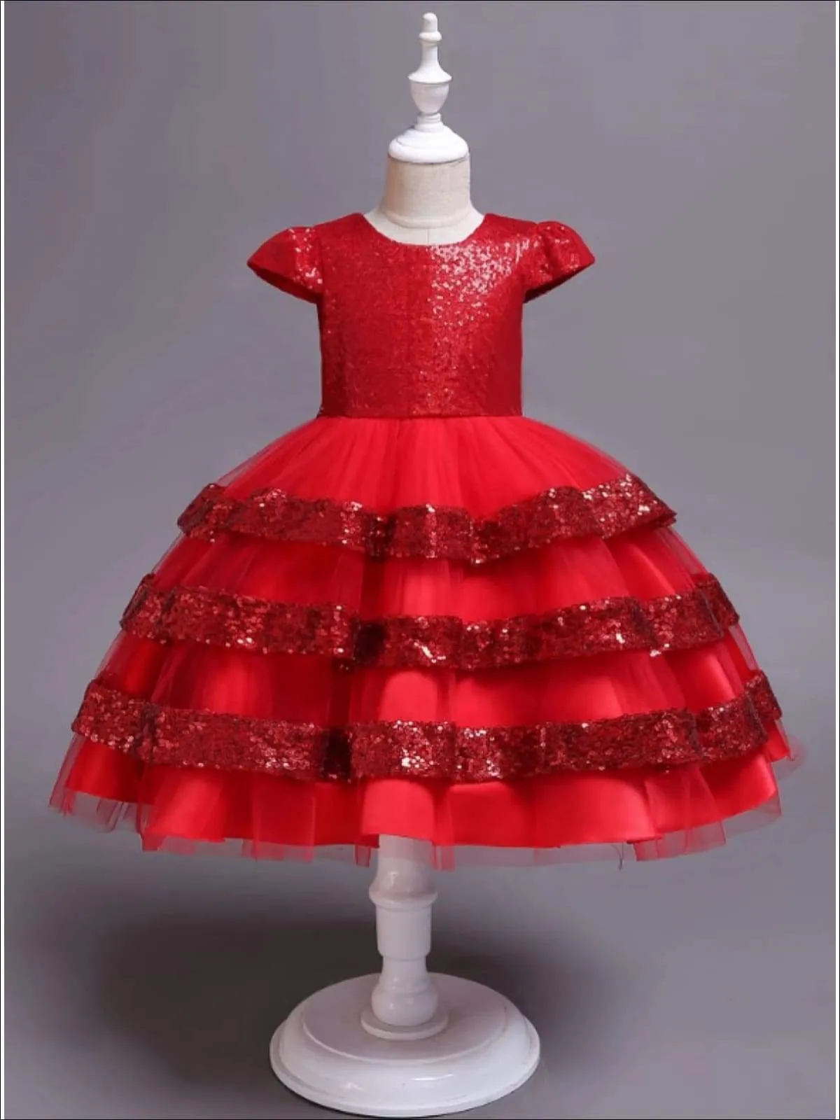 Girls Tiered Ruffle Sequined Holiday Dress