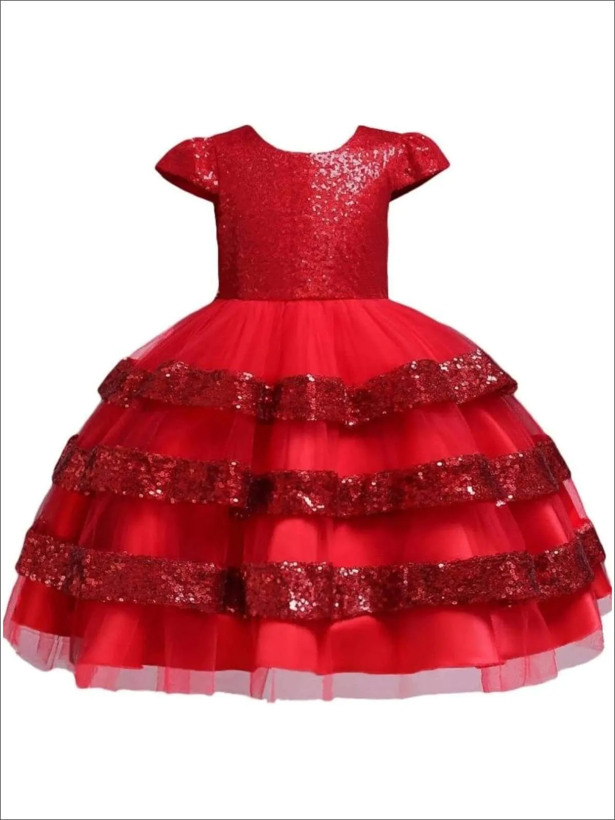 Girls Tiered Ruffle Sequined Holiday Dress